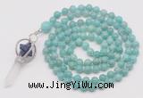 GMN1464 Hand-knotted 8mm, 10mm amazonite 108 beads mala necklace with pendant