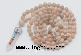 GMN1465 Hand-knotted 8mm, 10mm sunstone 108 beads mala necklace with pendant
