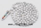 GMN1480 Hand-knotted 8mm, 10mm white howlite 108 beads mala necklace with pendant