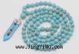 GMN1482 Hand-knotted 8mm, 10mm white howlite 108 beads mala necklace with pendant