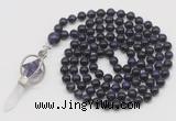 GMN1494 Hand-knotted 8mm, 10mm purple tiger eye 108 beads mala necklace with pendant