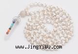 GMN1515 Hand-knotted 8mm, 10mm faceted Tibetan agate 108 beads mala necklace with pendant