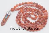GMN1526 Hand-knotted 8mm, 10mm fire agate 108 beads mala necklace with pendant