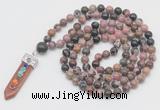 GMN1540 Hand-knotted 8mm, 10mm rhodonite 108 beads mala necklace with pendant