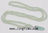 GMN1624 Hand-knotted 6mm prehnite 108 beads mala necklace with pendant