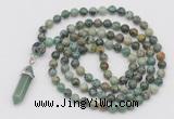 GMN1643 Hand-knotted 6mm African turquoise 108 beads mala necklaces with pendant