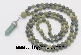 GMN1650 Hand-knotted 6mm Canadian jade 108 beads mala necklaces with pendant
