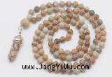 GMN1653 Hand-knotted 6mm picture jasper 108 beads mala necklaces with pendant