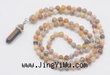 GMN1661 Hand-knotted 6mm yellow crazy lace agate 108 beads mala necklaces with pendant
