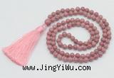 GMN206 Hand-knotted 6mm pink wooden jasper 108 beads mala necklaces with tassel
