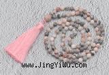 GMN209 Hand-knotted 6mm pink zebra jasper 108 beads mala necklaces with tassel