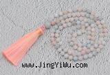 GMN219 Hand-knotted 6mm morganite 108 beads mala necklaces with tassel