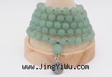 GMN2203 Hand-knotted 8mm, 10mm matte green aventurine 108 beads mala necklace with charm