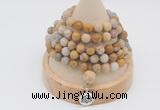 GMN2211 Hand-knotted 8mm, 10mm matte fossil coral 108 beads mala necklace with charm