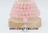 GMN2219 Hand-knotted 8mm, 10mm matte rose quartz 108 beads mala necklace with charm