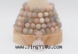 GMN2223 Hand-knotted 8mm, 10mm matte sunstone 108 beads mala necklace with charm