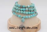 GMN2415 Hand-knotted 6mm sea sediment jasper 108 beads mala necklace with charm