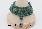 GMN2426 Hand-knotted 6mm green tiger eye 108 beads mala necklace with charm