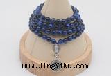 GMN2427 Hand-knotted 6mm blue tiger eye 108 beads mala necklace with charm