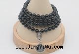 GMN2428 Hand-knotted 6mm blue tiger eye 108 beads mala necklace with charm