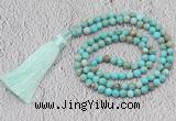 GMN245 Hand-knotted 6mm sea sediment jasper 108 beads mala necklaces with tassel