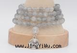 GMN2470 Hand-knotted 6mm cloudy quartz 108 beads mala necklaces with charm