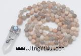 GMN2623 Hand-knotted 8mm, 10mm matte sunstone 108 beads mala necklace with pendant