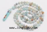 GMN2626 Knotted 8mm, 10mm matte amazonite 108 beads mala necklace with pendant