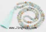 GMN279 Hand-knotted 6mm amazonite 108 beads mala necklaces with tassel