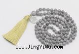 GMN313 Hand-knotted 6mm grey picture jasper 108 beads mala necklaces with tassel & charm