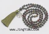 GMN317 Hand-knotted 6mm dragon blood jasper 108 beads mala necklaces with tassel & charm