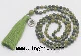 GMN320 Hand-knotted 6mm Canadian jade 108 beads mala necklaces with tassel & charm
