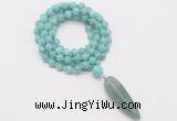 GMN4085 Hand-knotted 8mm, 10mm amazonite 108 beads mala necklace with pendant