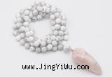 GMN4096 Hand-knotted 8mm, 10mm white howlite 108 beads mala necklace with pendant