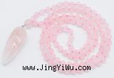 GMN4200 Hand-knotted 8mm, 10mm matte rose quartz 108 beads mala necklace with pendant