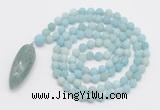GMN4205 Hand-knotted 8mm, 10mm matte amazonite 108 beads mala necklace with pendant