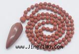 GMN4215 Hand-knotted 8mm, 10mm matte red jasper 108 beads mala necklace with pendant