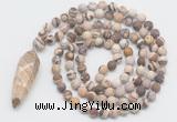 GMN4217 Hand-knotted 8mm, 10mm matte zebra jasper 108 beads mala necklace with pendant