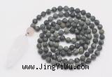 GMN4218 Hand-knotted 8mm, 10mm matte kambaba jasper 108 beads mala necklace with pendant
