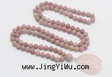 GMN4414 Hand-knotted 8mm, 10mm matte pink wooden jasper 108 beads mala necklace with pendant