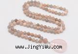 GMN4430 Hand-knotted 8mm, 10mm matte sunstone 108 beads mala necklace with pendant