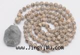 GMN4624 Hand-knotted 8mm, 10mm feldspar 108 beads mala necklace with pendant