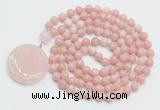 GMN4640 Hand-knotted 8mm, 10mm Chinese pink opal 108 beads mala necklace with pendant