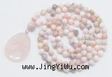 GMN4641 Hand-knotted 8mm, 10mm natural pink opal 108 beads mala necklace with pendant