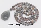 GMN4664 Hand-knotted 8mm, 10mm Botswana agate 108 beads mala necklace with pendant