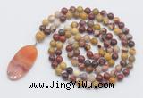 GMN4691 Hand-knotted 8mm, 10mm mookaite 108 beads mala necklace with pendant