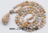 GMN4831 Hand-knotted 8mm, 10mm yellow crazy agate 108 beads mala necklace with pendant