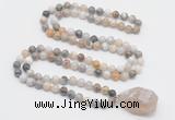 GMN4832 Hand-knotted 8mm, 10mm bamboo leaf agate 108 beads mala necklace with pendant