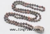 GMN4844 Hand-knotted 8mm, 10mm ocean agate 108 beads mala necklace with pendant
