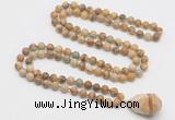 GMN4860 Hand-knotted 8mm, 10mm picture jasper 108 beads mala necklace with pendant